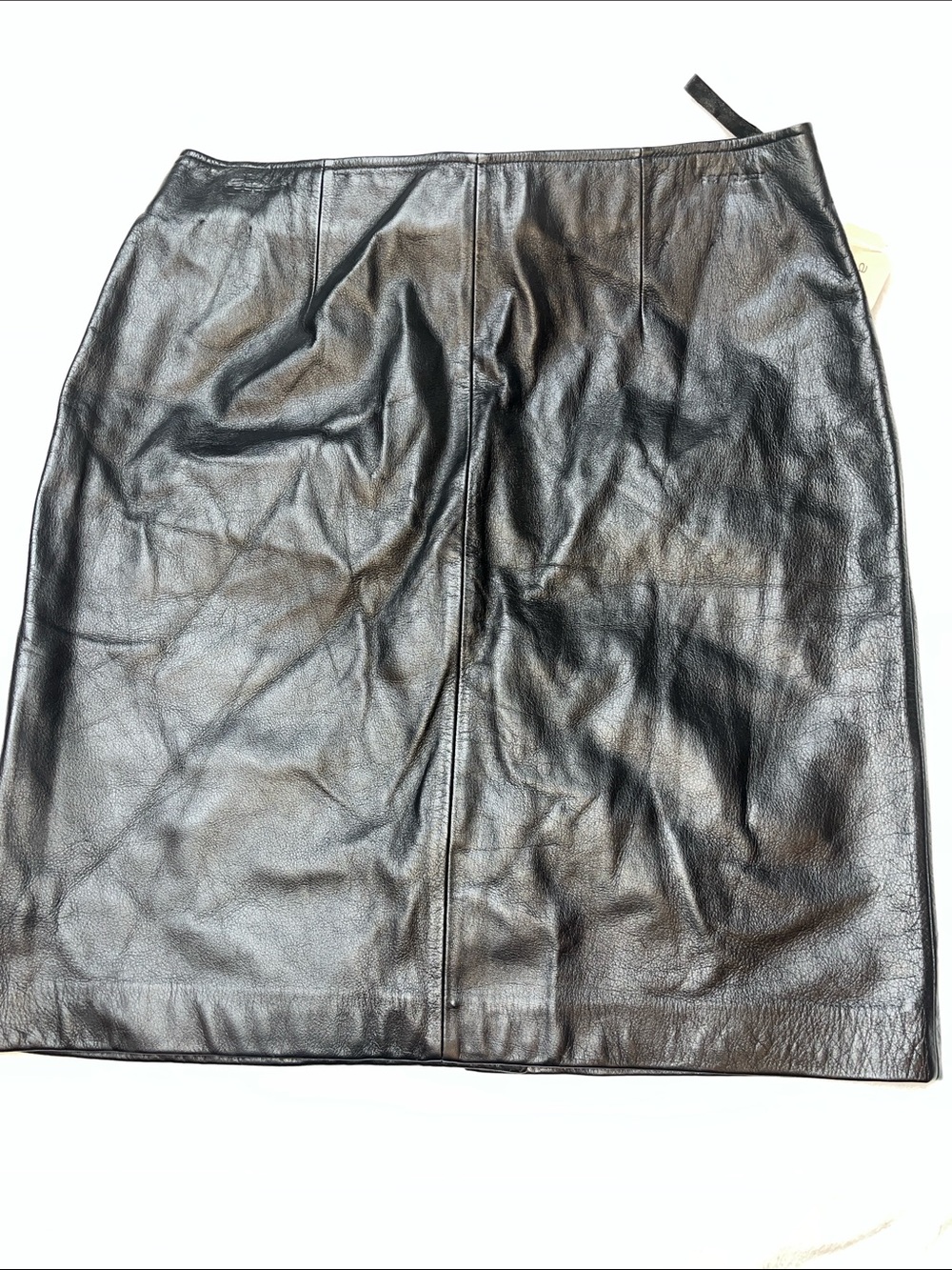 Apostrophe Black Leather Center-Seam Pencil Skirt